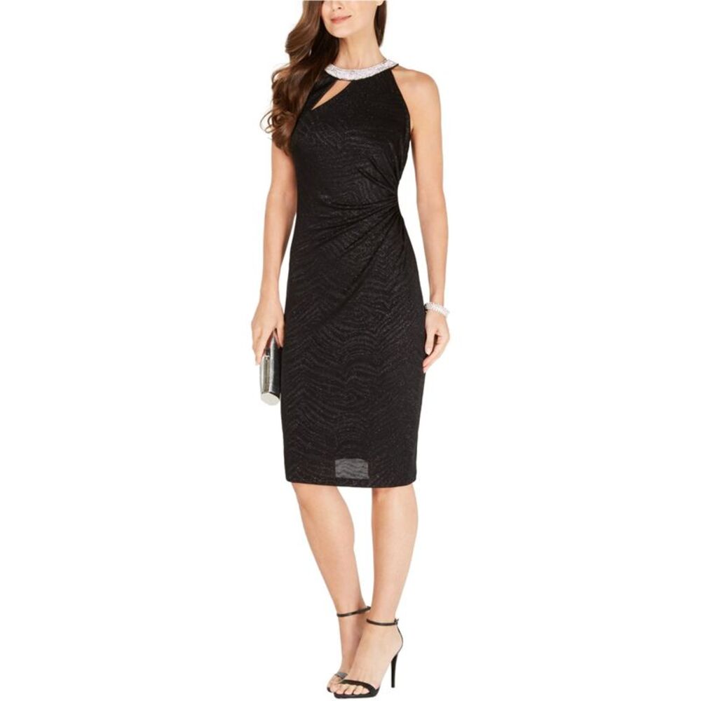 MSK Womens Halter Cutout Sheath Dress, Black, Petite, 8P, DM